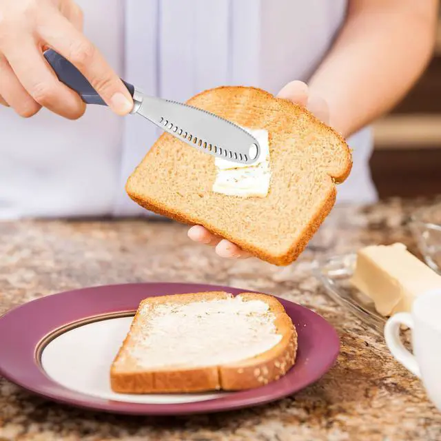 Alt view image 5 of 7 - 3 in 1 Stainless Steel Butter Knife, Spreader Slicer with Wooden Handle | Butter Cutter and Grater for Spreads, Butter, Cheese, Jam, Cream Cheese, Toast, Bagels and Condiments