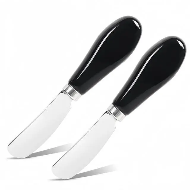 Main image of Butter Spreader Knife Set, 2 Pack Butter Knives and Cheese Knives | Stainless steel knives with ceramic handles for hard butter, soft and hard cheese, and jam; dishwasher-safe; black