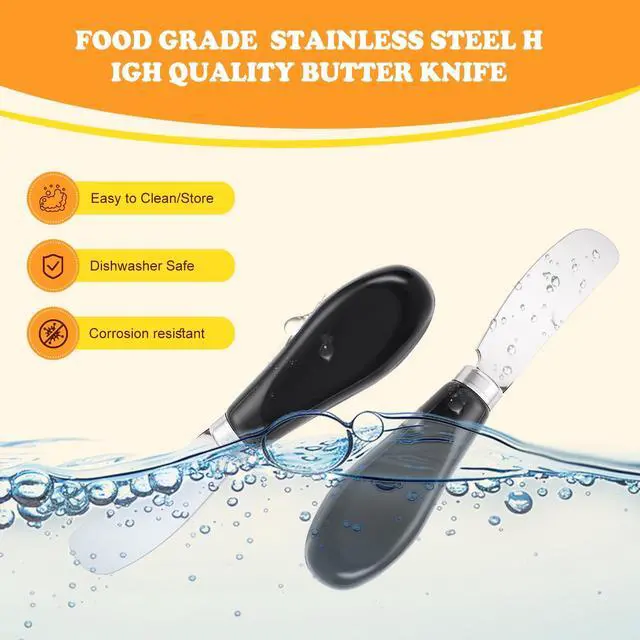 Alt view image 2 of 7 - Butter Spreader Knife Set, 2 Pack Butter Knives and Cheese Knives | Stainless steel knives with ceramic handles for hard butter, soft and hard cheese, and jam; dishwasher-safe; black