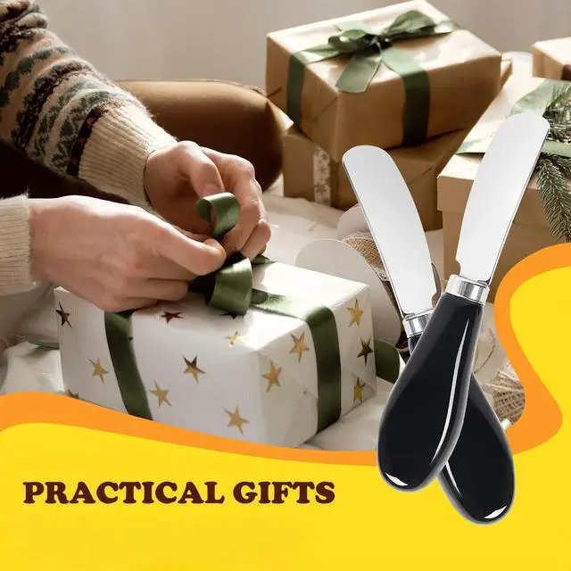 Alt view image 7 of 7 - Butter Spreader Knife Set, 2 Pack Butter Knives and Cheese Knives | Stainless steel knives with ceramic handles for hard butter, soft and hard cheese, and jam; dishwasher-safe; black