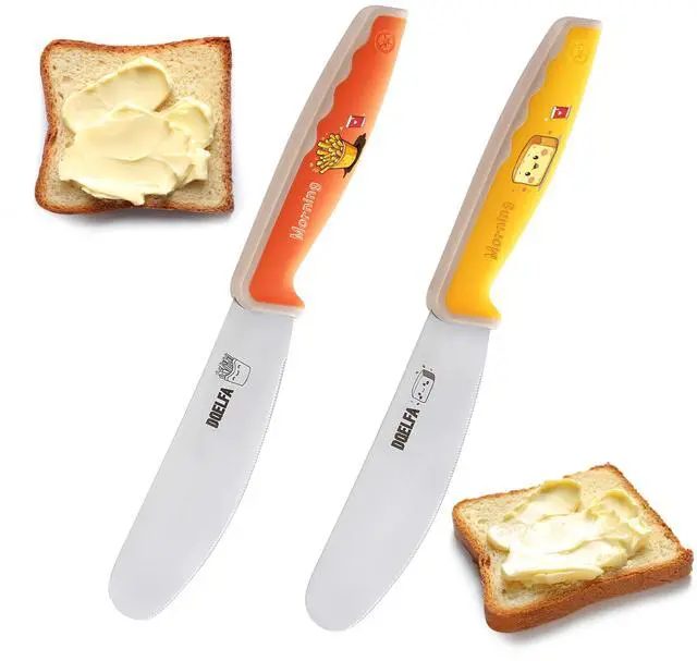Main image of 2PCS Butter Spreader Knives, Round Tip and Wide Blade with Serrated Edge, Stainless Steel Cheese Butter Spreader Knife for Butter, Jam, Cheese (4.7 inches)