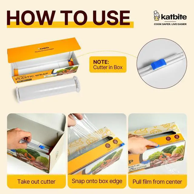 Alt view image 4 of 7 - Plastic Wrap with Slide Cutter, 12 in x 1200 sq ft Cling Wrap | Food Service Clear Film Roll, Thick Enough Stronger Durable Stretch for Daily & Comercial Use, BPA-free