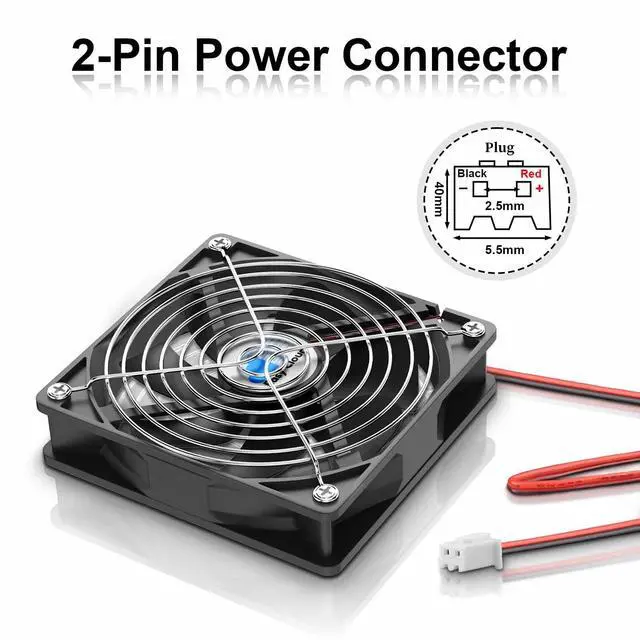 Alt view image 2 of 6 - 120mm 12V Computer Fan 2-Pin DC Cooling Fan 1800RPM Dual Ball Bearing 12 Volt High Performance Fan, 2 Pack