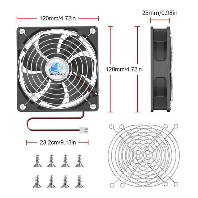 Alt view image 6 of 6 - 120mm 12V Computer Fan 2-Pin DC Cooling Fan 1800RPM Dual Ball Bearing 12 Volt High Performance Fan, 2 Pack