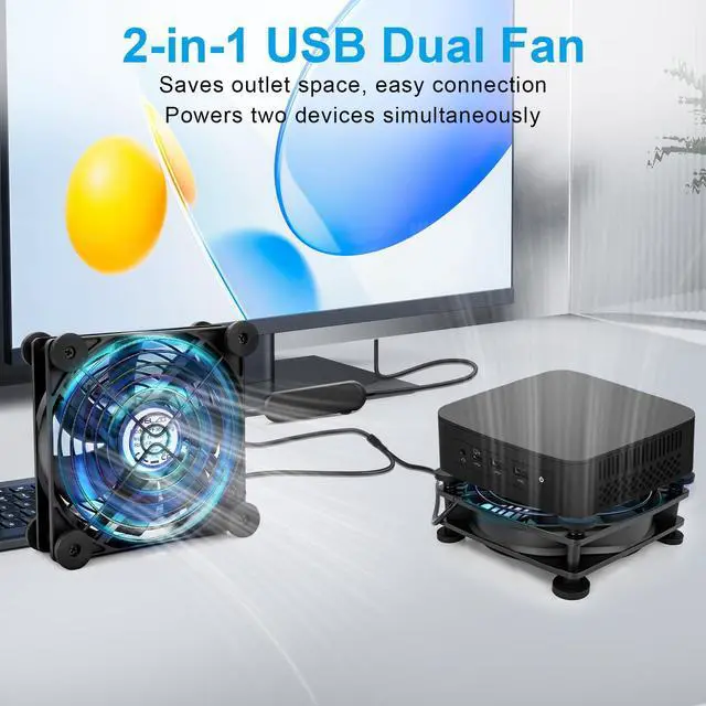 Alt view image 2 of 7 - 120mm USB Fan, Continuously Variable Speed Quiet Dual PC Fan for Receiver DVR PlayStation Xbox Computer Cabinet Router TV Cooling