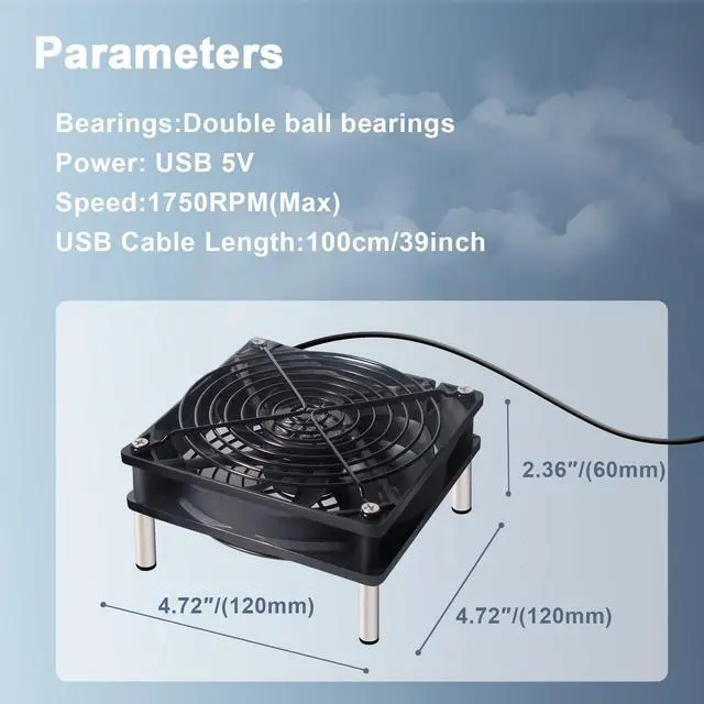Alt view image 7 of 7 - USB Computer Cooling Fan 5V USB Power with Speed Controller USB Router Fan for Router TV Box Mini PC Cabinet 120mm