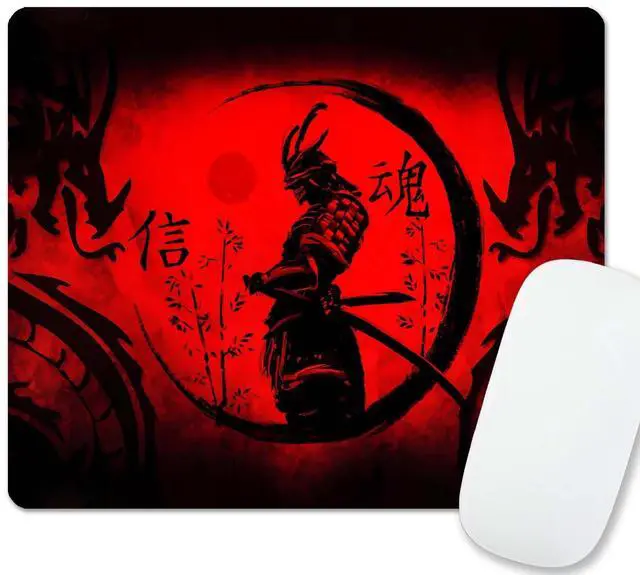 Main image of Japanese Samurai Gaming Mouse Pad for Laptop, Cool Anime Red Black Dragon Mousepad, Computer Pad for Player Office, 9.5 X 7.9 Inch
