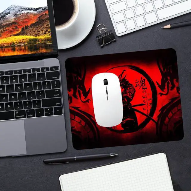Alt view image 4 of 7 - Japanese Samurai Gaming Mouse Pad for Laptop, Cool Anime Red Black Dragon Mousepad, Computer Pad for Player Office, 9.5 X 7.9 Inch