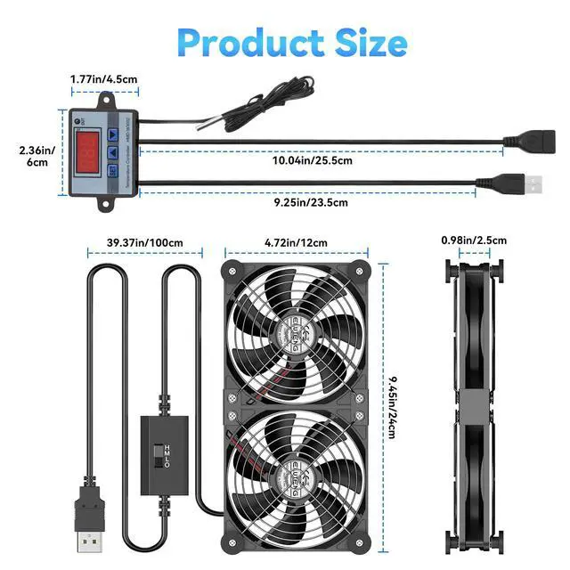 Alt view image 7 of 7 - 120mm Dual USB Computer Cooling Fan | Temperature Controller