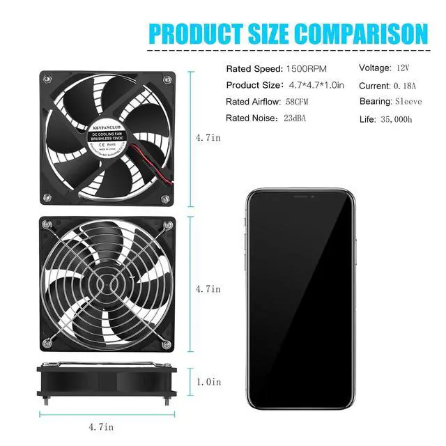 Alt view image 2 of 6 - 2-Pack 120mm Fan DC 12V Computer Fan 120mm x120mm x 25mm 2-Pin High Performance Cooling Fan