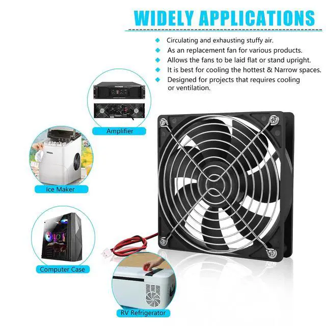 Alt view image 3 of 6 - 2-Pack 120mm Fan DC 12V Computer Fan 120mm x120mm x 25mm 2-Pin High Performance Cooling Fan