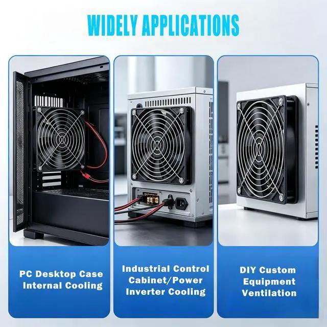 Alt view image 6 of 6 - 2-Pack 120mm Fan DC 12V Computer Fan 120mm x120mm x 25mm 2-Pin High Performance Cooling Fan