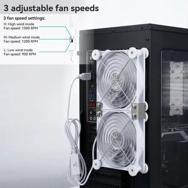 Alt view image 2 of 7 - 120mm Dual USB Computer Cooling Fan 3 Speed Adjustable 5V Receiver Cabinet Ventilator Max 1500RPM Painted Metal Mesh USB PC Heatsink Blower with 8 Silicone Pads for Laptop/Receiver/Xbox