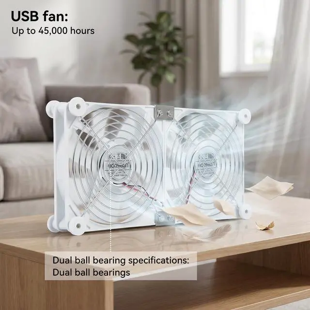 Alt view image 4 of 7 - 120mm Dual USB Computer Cooling Fan 3 Speed Adjustable 5V Receiver Cabinet Ventilator Max 1500RPM Painted Metal Mesh USB PC Heatsink Blower with 8 Silicone Pads for Laptop/Receiver/Xbox