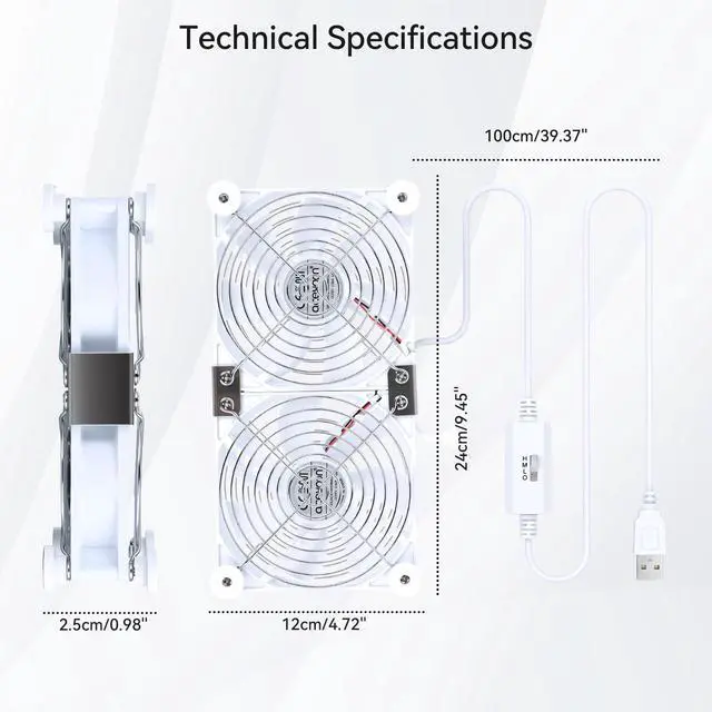 Alt view image 7 of 7 - 120mm Dual USB Computer Cooling Fan 3 Speed Adjustable 5V Receiver Cabinet Ventilator Max 1500RPM Painted Metal Mesh USB PC Heatsink Blower with 8 Silicone Pads for Laptop/Receiver/Xbox