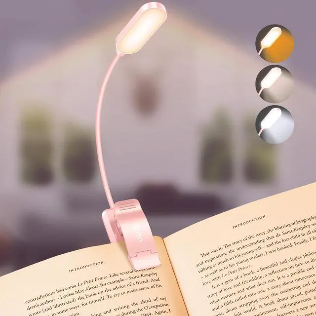Main image of 16 LED Rechargeable Book Light for Reading in Bed | Eye Caring 3 Color Temperatures, Stepless Dimming Brightness, 80 Hrs Runtime, Lightweight Flexible Clip on Light-Pink