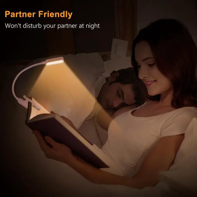 Alt view image 7 of 7 - 16 LED Rechargeable Book Light for Reading in Bed | Eye Caring 3 Color Temperatures, Stepless Dimming Brightness, 80 Hrs Runtime, Lightweight Flexible Clip on Light-Pink