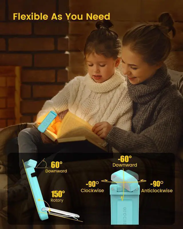 Alt view image 6 of 7 - USB Rechargeable Book Light for Reading in Bed, LED Reading Light | Up to 160 Hrs,3 Amber Colors & 5 Brightness Dimmable, Compact &Long Lasting, Eye-Caring,Women Book Lovers Gifts, Christmas