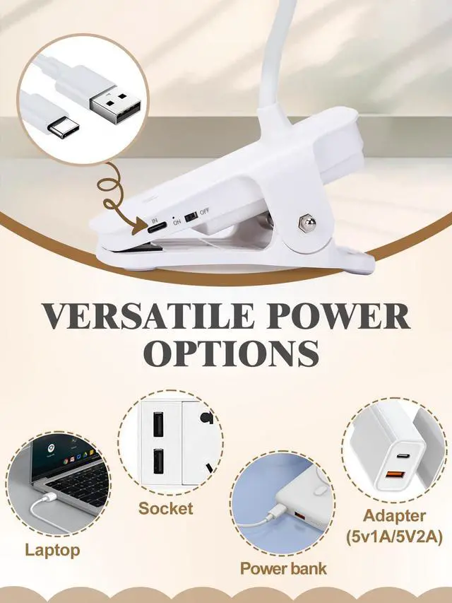 Alt view image 6 of 7 - Eye Caring Clip on LED Bed Light 5 Color 5 Brightness Rechargeable Wireless | Flexible Neck Desk Lamp for College Dorm Essentials Reading