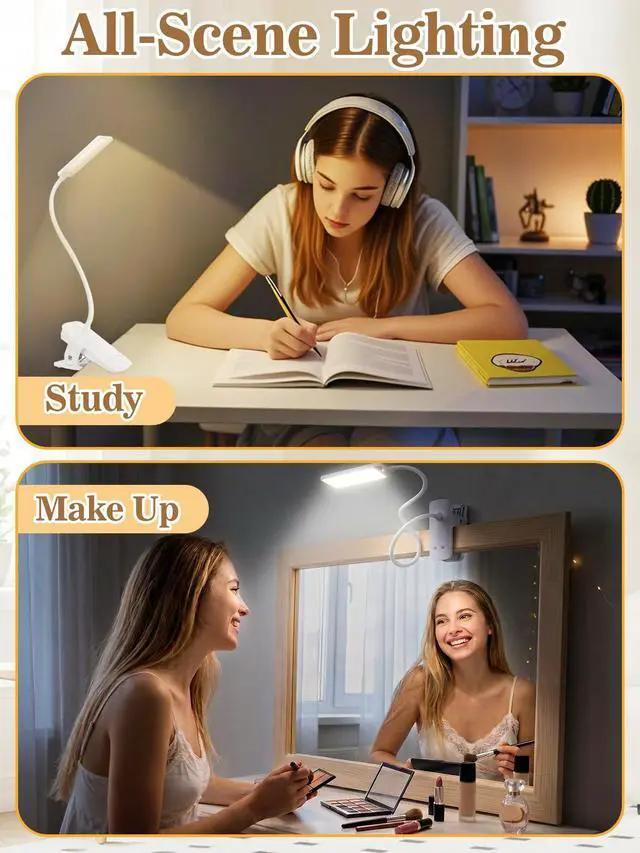 Alt view image 7 of 7 - Eye Caring Clip on LED Bed Light 5 Color 5 Brightness Rechargeable Wireless | Flexible Neck Desk Lamp for College Dorm Essentials Reading