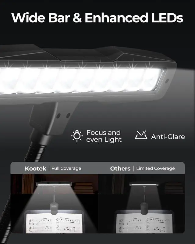 Alt view image 2 of 7 - Music Stand Light Clip-on Piano Lamp Rechargeable Book Light, 10 LED | Adjustable Brightness, 360° Flexible Neck, Clip-on&freestanding, Foldable, for Sheet, Book Reading Orchestra Podium Easel