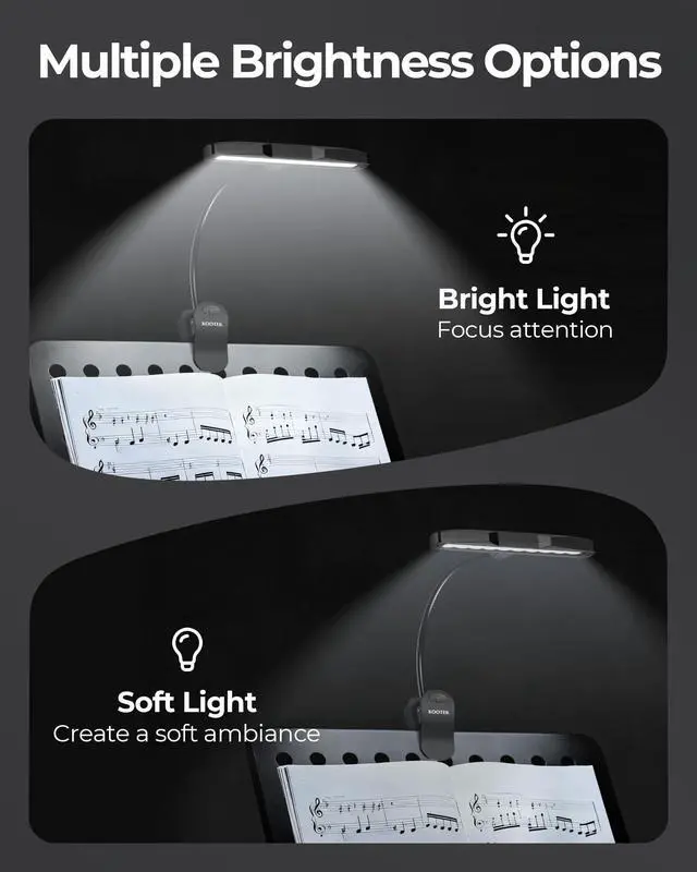 Alt view image 4 of 7 - Music Stand Light Clip-on Piano Lamp Rechargeable Book Light, 10 LED | Adjustable Brightness, 360° Flexible Neck, Clip-on&freestanding, Foldable, for Sheet, Book Reading Orchestra Podium Easel