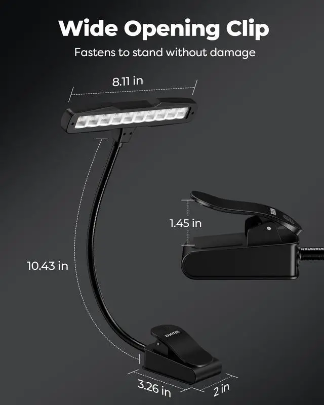 Alt view image 6 of 7 - Music Stand Light Clip-on Piano Lamp Rechargeable Book Light, 10 LED | Adjustable Brightness, 360° Flexible Neck, Clip-on&freestanding, Foldable, for Sheet, Book Reading Orchestra Podium Easel