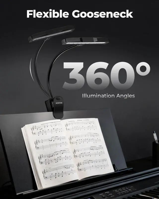 Alt view image 5 of 7 - Music Stand Light Clip-on Piano Lamp Rechargeable Book Light, 10 LED | Adjustable Brightness, 360° Flexible Neck, Clip-on&freestanding, Foldable, for Sheet, Book Reading Orchestra Podium Easel