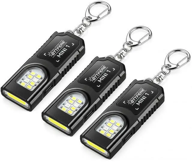 Main image of 3-Pack Bright Rechargeable Keychain Flashlight with Clip & Magnetic Base, Mini LED Key Ring Light, Small, Flat, Portable, Dual-Head, Tiny Pocket Torch for Work, Purse, Micro EDC
