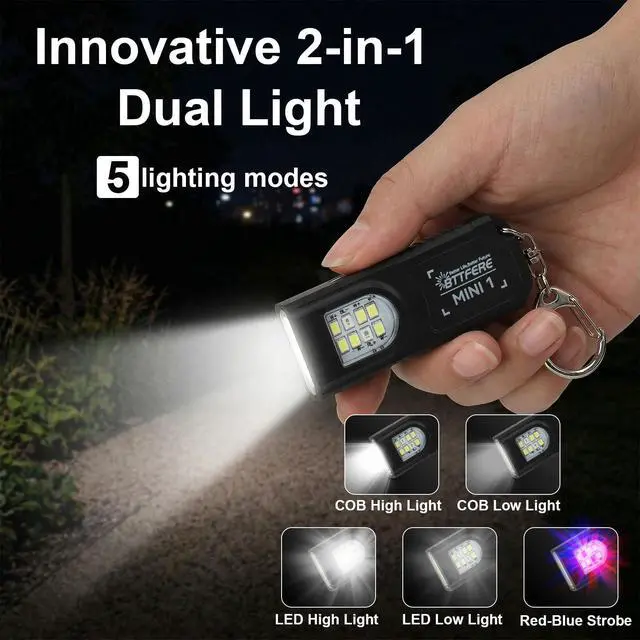 Alt view image 2 of 6 - 3-Pack Bright Rechargeable Keychain Flashlight with Clip & Magnetic Base, Mini LED Key Ring Light, Small, Flat, Portable, Dual-Head, Tiny Pocket Torch for Work, Purse, Micro EDC
