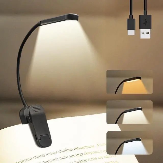 Main image of Rechargeable 20 LED Book Light for Reading in Bed | Energy Saving with Extended 60Hrs Runtime, 15-Level Stepless Dimming, Flexible Lightweight Clip on Light for Studying, Travel, Black