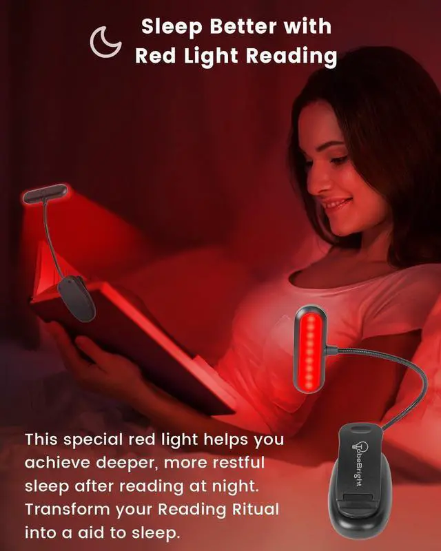 Alt view image 3 of 7 - 670nm Red Light Book Light LED Rechargeable USB-C Clip On Book Lights for Reading at Night, 100% No Blue-Light Eye Care Book Lamp 360° Flexible, Gift for Kids, Travel, Learning