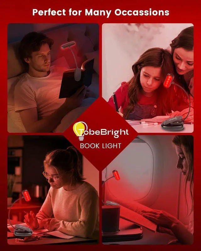 Alt view image 7 of 7 - 670nm Red Light Book Light LED Rechargeable USB-C Clip On Book Lights for Reading at Night, 100% No Blue-Light Eye Care Book Lamp 360° Flexible, Gift for Kids, Travel, Learning