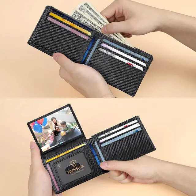 Alt view image 4 of 7 - Wallet for Men Slim Leather Bifold RFID Blocking with 2 ID Windows | Minimalist Front Pocket Design, Holds 15 Cards, Large Capacity with Cash Pocket,Compact and Thin, Birthday Gifts for Men