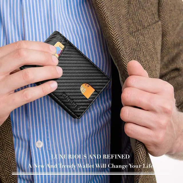 Alt view image 6 of 7 - Wallet for Men Slim Leather Bifold RFID Blocking with 2 ID Windows | Minimalist Front Pocket Design, Holds 15 Cards, Large Capacity with Cash Pocket,Compact and Thin, Birthday Gifts for Men