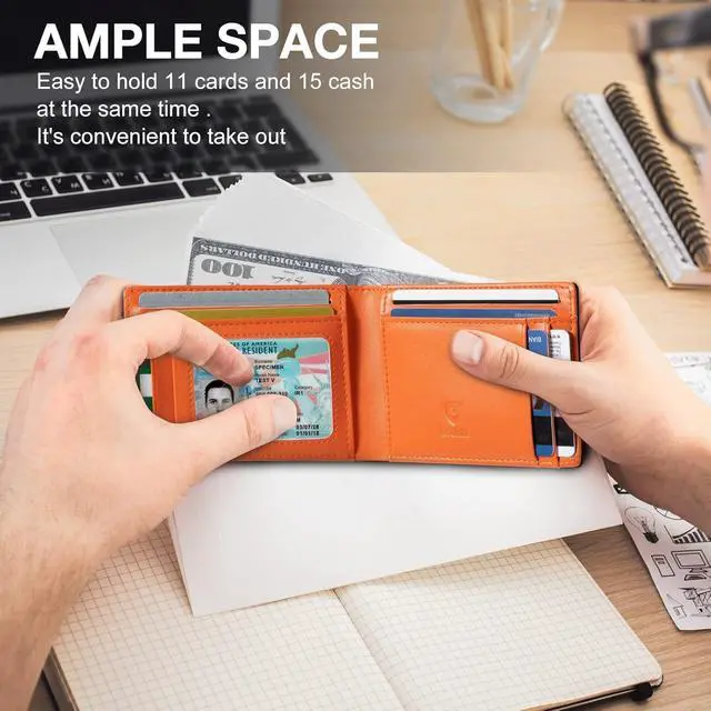 Alt view image 7 of 7 - Slim Wallet for Men Rfid Blocking Leather Bifold Front Pocket Carbon Fiber Men's Money Clips Credit Card Holder With Gift Box