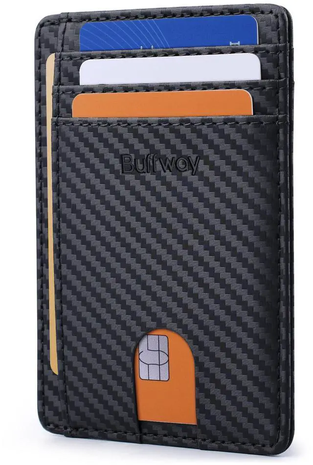 Main image of Slim Minimalist Front Pocket RFID Blocking Leather Wallets for Men and Women - Carbon Fiber Black