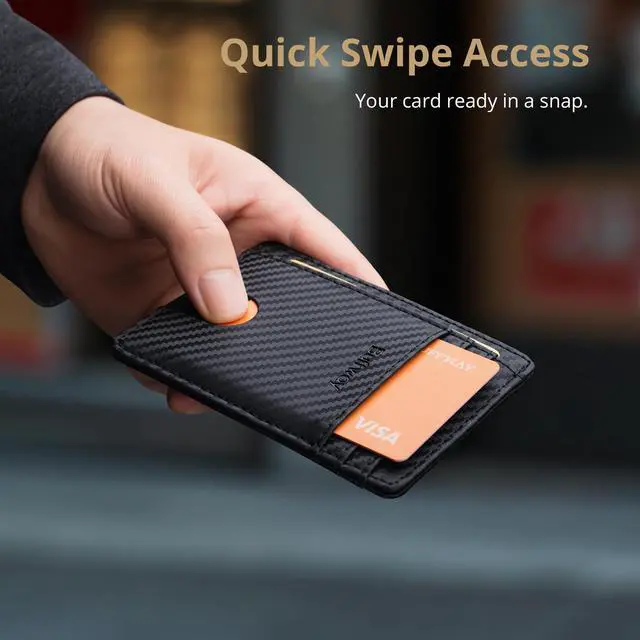 Alt view image 4 of 7 - Slim Minimalist Front Pocket RFID Blocking Leather Wallets for Men and Women - Carbon Fiber Black