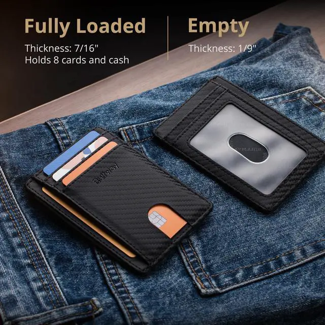 Alt view image 6 of 7 - Slim Minimalist Front Pocket RFID Blocking Leather Wallets for Men and Women - Carbon Fiber Black