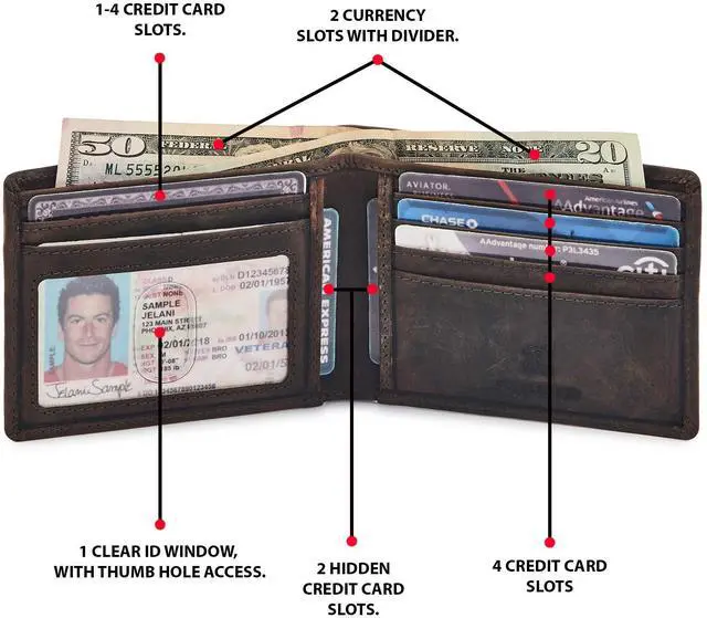 Alt view image 3 of 5 - Real Leather Mens Bifold Wallet RFID Blocking Slim Minimalist Front Pocket - Thin & Stylish with ID Window in Gift Box (Crazy Horse, Coffee)