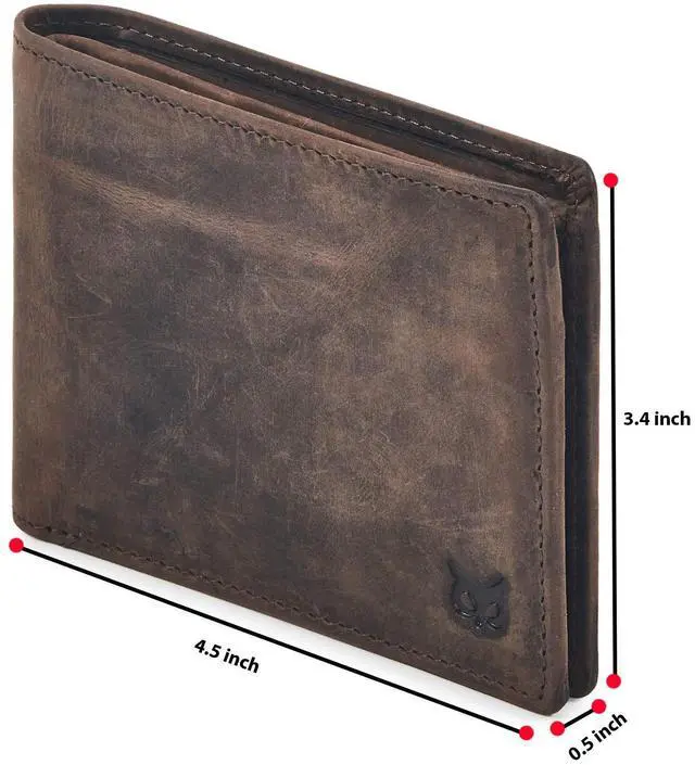 Alt view image 2 of 5 - Real Leather Mens Bifold Wallet RFID Blocking Slim Minimalist Front Pocket - Thin & Stylish with ID Window in Gift Box (Crazy Horse, Coffee)