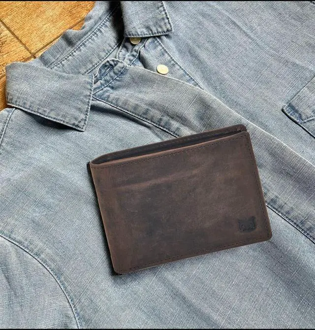 Alt view image 5 of 5 - Real Leather Mens Bifold Wallet RFID Blocking Slim Minimalist Front Pocket - Thin & Stylish with ID Window in Gift Box (Crazy Horse, Coffee)