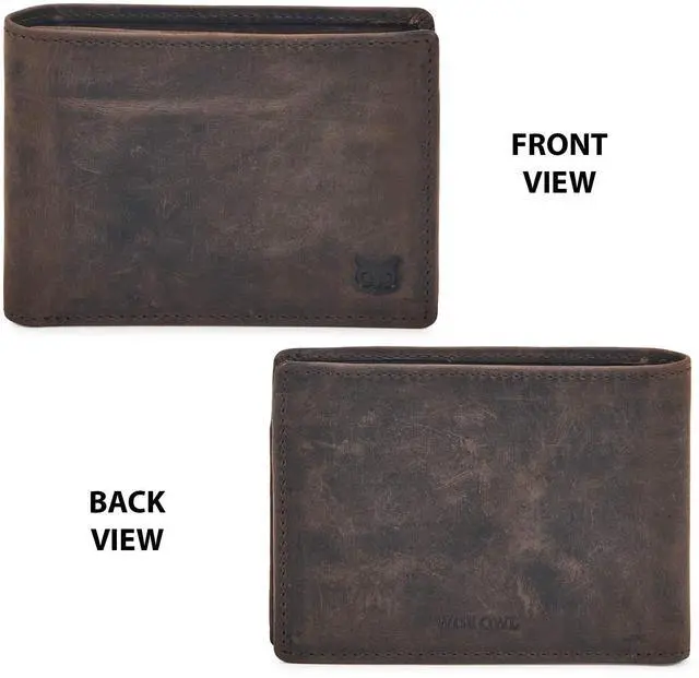 Alt view image 4 of 5 - Real Leather Mens Bifold Wallet RFID Blocking Slim Minimalist Front Pocket - Thin & Stylish with ID Window in Gift Box (Crazy Horse, Coffee)
