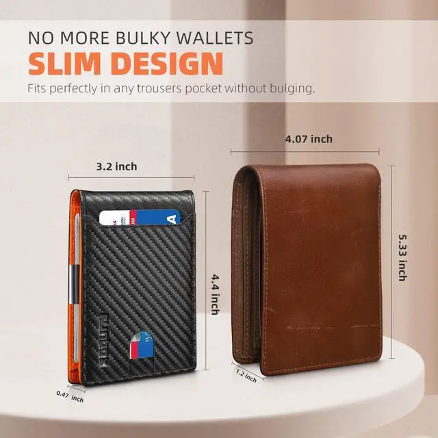 Alt view image 2 of 7 - Slim Wallet for Men - RFID Blocking Leather Bifold with Money Clip | Minimalist Front Pocket Wallet Holds 11 Cards,Slim Thin Design,RFID Blocking Protection, Practical Birthday Gifts for Men