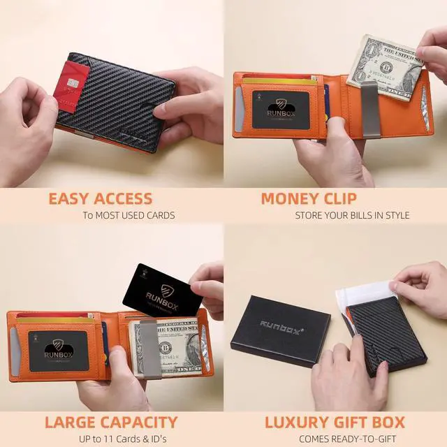 Alt view image 3 of 7 - Slim Wallet for Men - RFID Blocking Leather Bifold with Money Clip | Minimalist Front Pocket Wallet Holds 11 Cards,Slim Thin Design,RFID Blocking Protection, Practical Birthday Gifts for Men