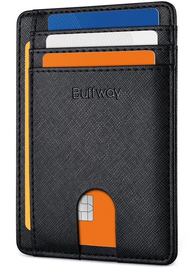 Main image of Slim Minimalist Front Pocket RFID Blocking Leather Wallets for Men and Women - Cross Black