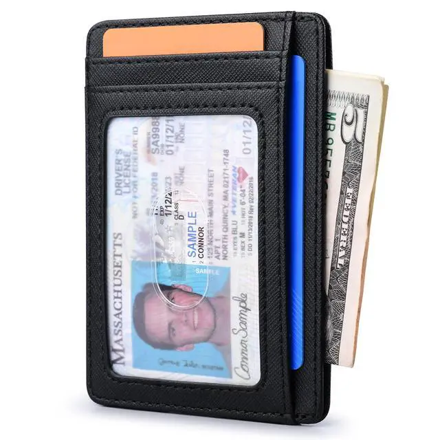 Alt view image 2 of 7 - Slim Minimalist Front Pocket RFID Blocking Leather Wallets for Men and Women - Cross Black