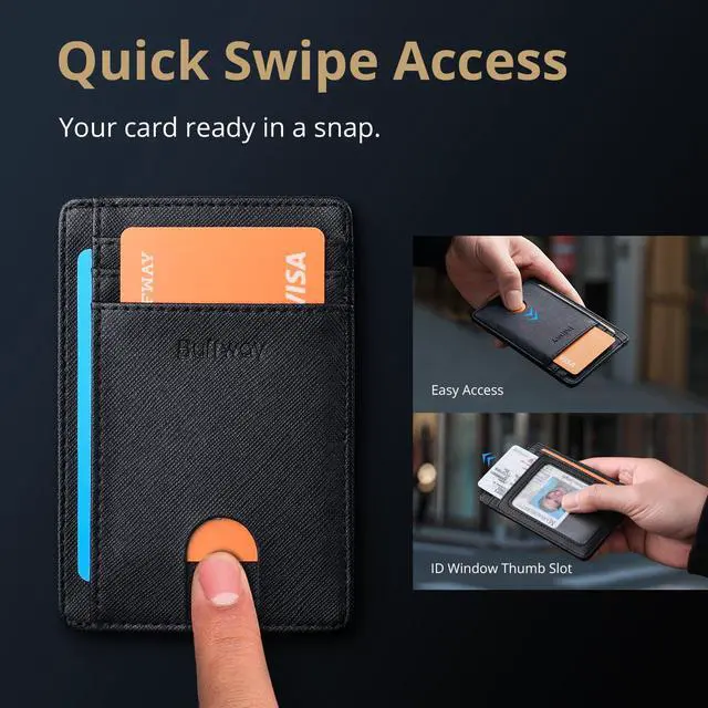 Alt view image 4 of 7 - Slim Minimalist Front Pocket RFID Blocking Leather Wallets for Men and Women - Cross Black