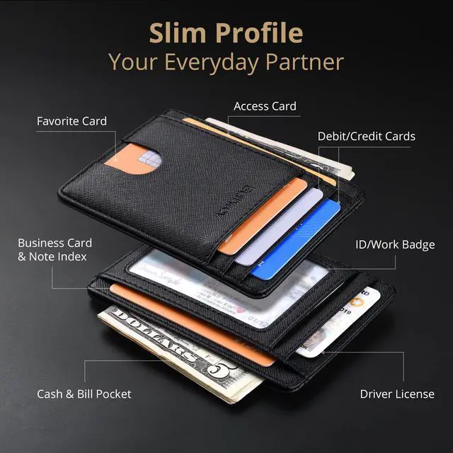 Alt view image 3 of 7 - Slim Minimalist Front Pocket RFID Blocking Leather Wallets for Men and Women - Cross Black