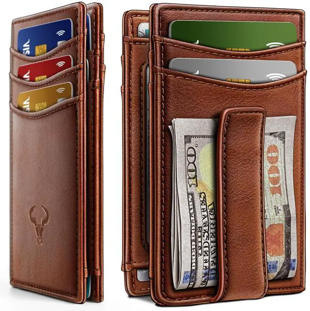 Main image of Magnetic Slim Leather Pocket Wallet Money Clip For Men 12Cards | RFID Blocking | Easy Access | Gift Boxed